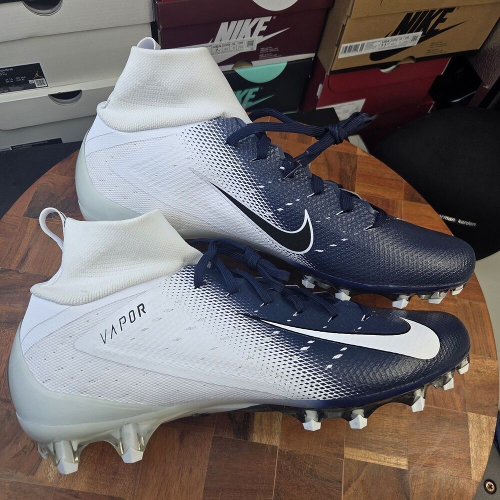 Nike Vapor Untouchable 3 White Navy Football Cleats AO3021-102 Men Size 13.5
